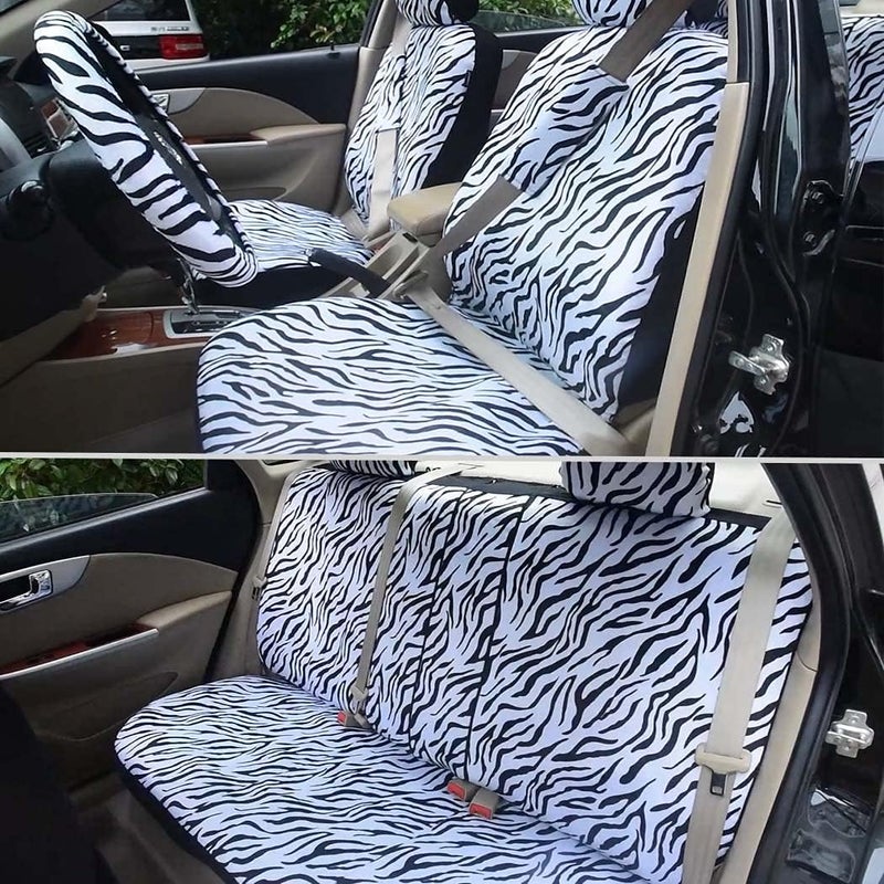AUTOFAN Audel Zebra Car Seat Covers Full Set with Steering Wheel Cover and Seat Belt Pads - Image 4
