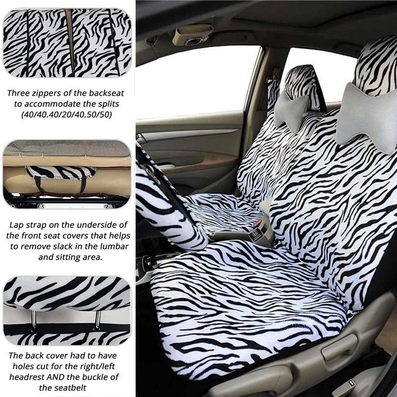 AUTOFAN Audel Zebra Car Seat Covers Full Set with Steering Wheel Cover and Seat Belt Pads - Image 5