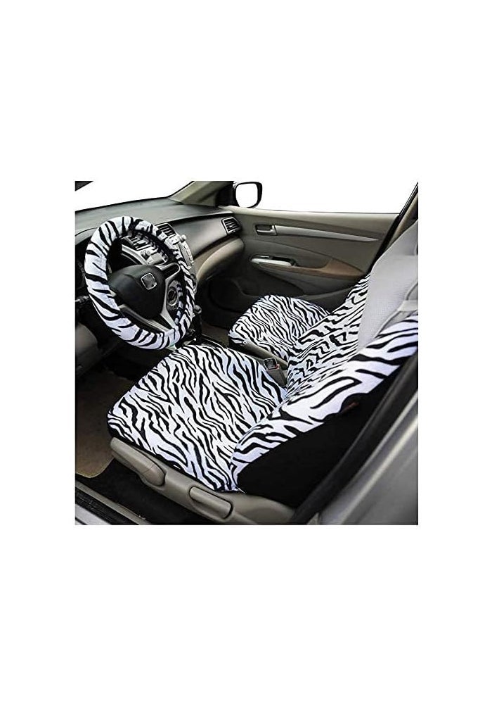 AUTOFAN Audel Zebra Car Seat Covers Full Set with Steering Wheel Cover and Seat Belt Pads - Image 3