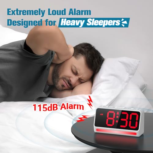REACHER Extra Loud Alarm Clock for Heavy Sleepers Adults, 5 Extremely Loud Wake Up Sounds, Kids Alarm Clock for Teens, Boys, Bedrooms, LED Digital Display, 7 Color Night Light,Dimmer,Bedside - Image 2