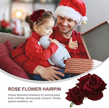 SOLUSTRE Flower Hairpin Rose Hair Clip Elegant Flower Bobby Pin Women Rose Flower Hair Accessories for Ladies Girls Valentines Day Decoration Wine Red - Image 3