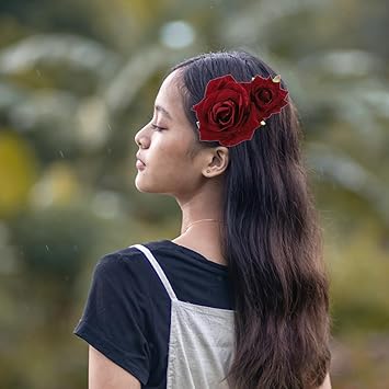 SOLUSTRE Flower Hairpin Rose Hair Clip Elegant Flower Bobby Pin Women Rose Flower Hair Accessories for Ladies Girls Valentines Day Decoration Wine Red - Image 5