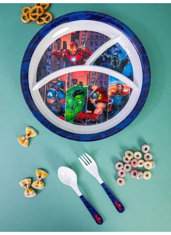 Servewell - Servewell 1 pc 3 Part Rnd Plate and 1 pc Fork & Spoon 16 cm Set 3 pc - Avengers - Image 1