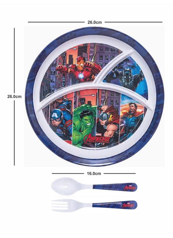 Servewell - Servewell 1 pc 3 Part Rnd Plate and 1 pc Fork & Spoon 16 cm Set 3 pc - Avengers - Image 1