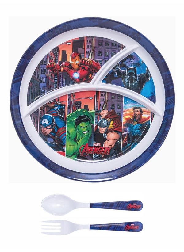Servewell - Servewell 1 pc 3 Part Rnd Plate and 1 pc Fork & Spoon 16 cm Set 3 pc - Avengers - Image 1