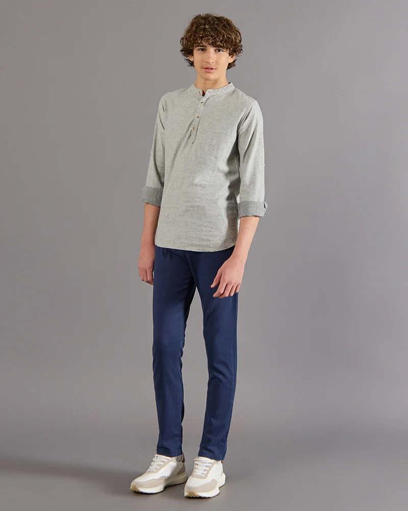 REDTAG Senior Boys  Grey Mandrain Collar Kurta Shirt
