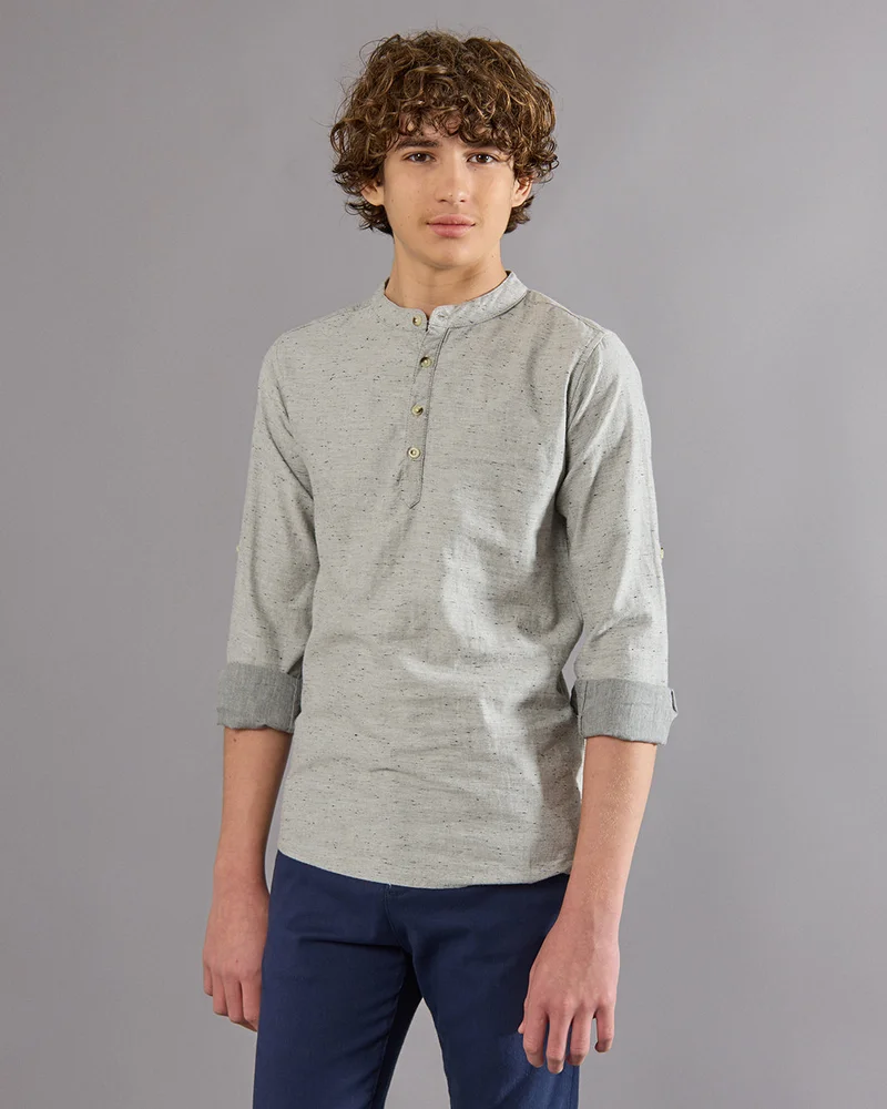 REDTAG Senior Boys  Grey Mandrain Collar Kurta Shirt