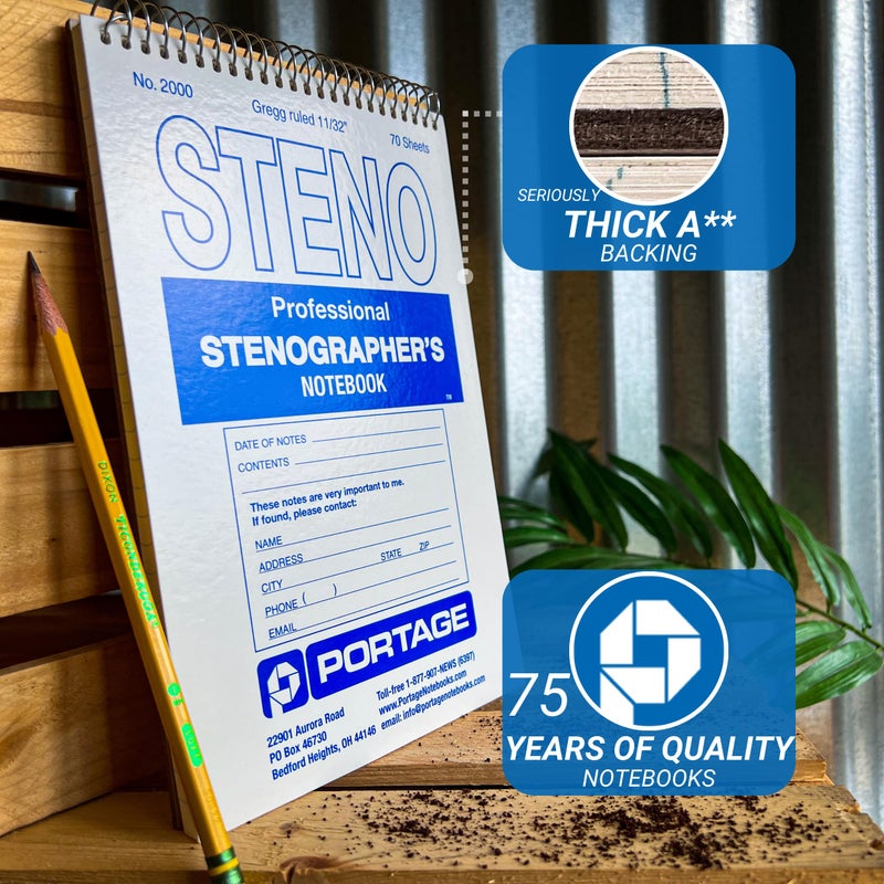 Portage Steno Notebook | 6" x 9" With Ultra Thick Backing Perfect For Writing Wherever You Need, 70 Sheets of Quality, Gregg Ruled Paper, Top Spiral Bound - Image 3