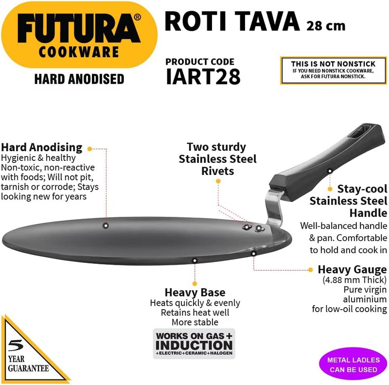 Hawkins Futura 28 cm Hard Anodised Roti Tava - Induction Compatible, Black - Image 2