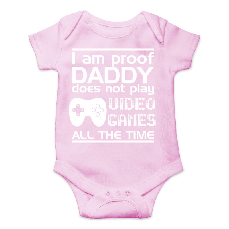 CBTwear Proof Daddy Does Not Play Video Games All the Time - Baby Clothes - Funny Newborn Bodysuit Outfits for Boys and Girls (Newborn, Pink) - Image 1