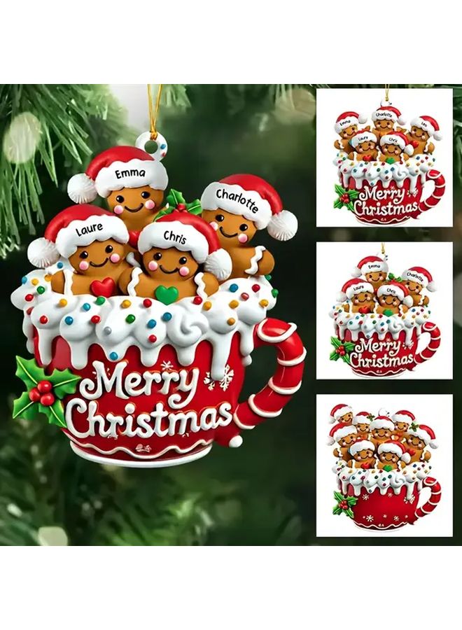 Personalized Gingerbread Man Family Christmas Ornaments Set Of 2 Acrylic Tree Decorations - Image 1