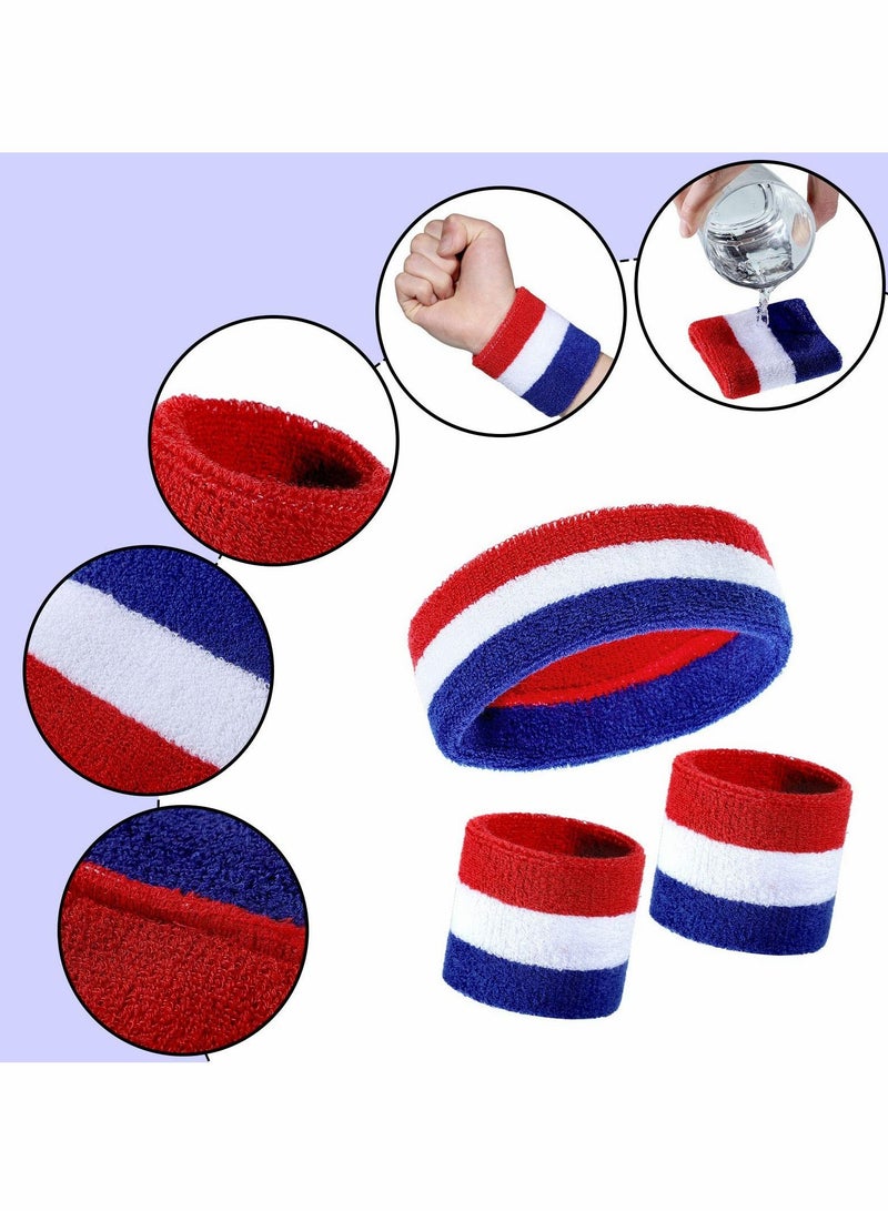 Excefore 1 Set Wrist Sweatbands Headbands and 1 Pair High Striped Sports Headbands Set for Party 5 Pieces  - Image 3