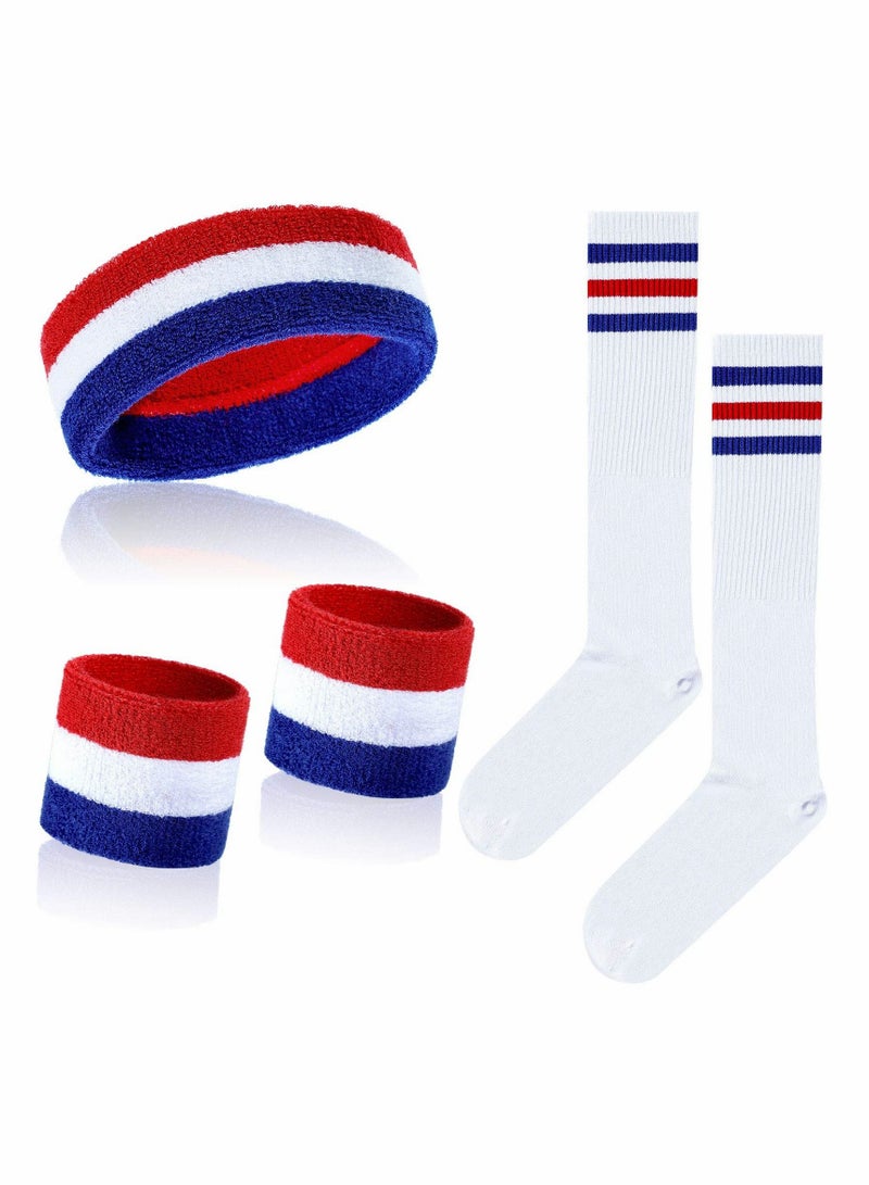 Excefore 1 Set Wrist Sweatbands Headbands and 1 Pair High Striped Sports Headbands Set for Party 5 Pieces  - Image 1