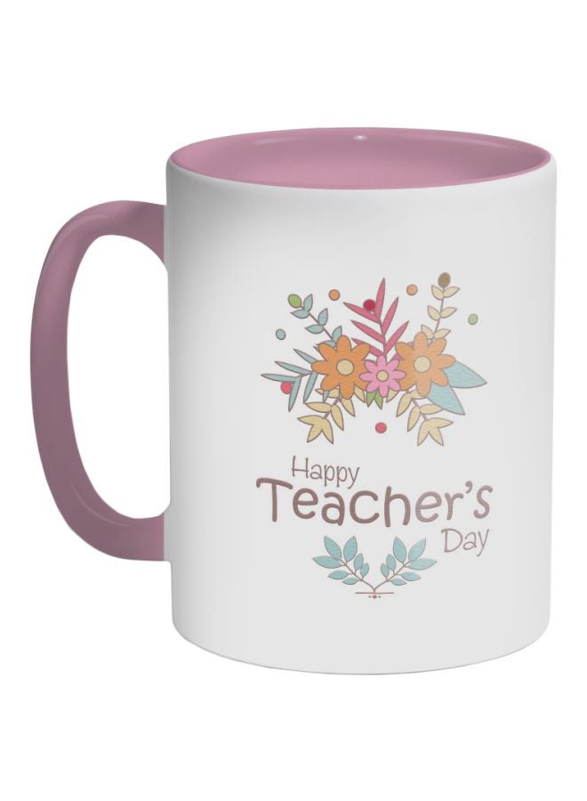 RYN Happy Teachers Day Printed Coffee Mug Pink/White/Orange 325ml