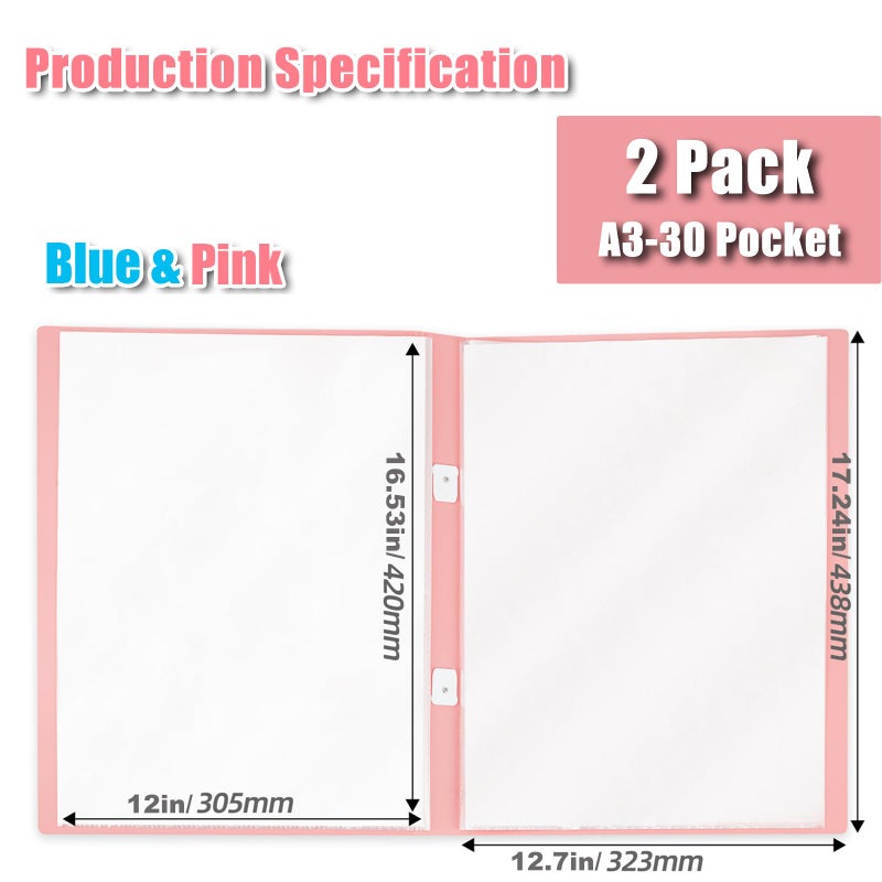 MUFEKUM 2 Pack A3 Storage Book for Diamond Painting, Handheld Diamond Art Portfolio Folder with 30 Pocket, Diamond Art Storage Book for 12â€x16â€ Diamond Painting Photo Picture - Image 2