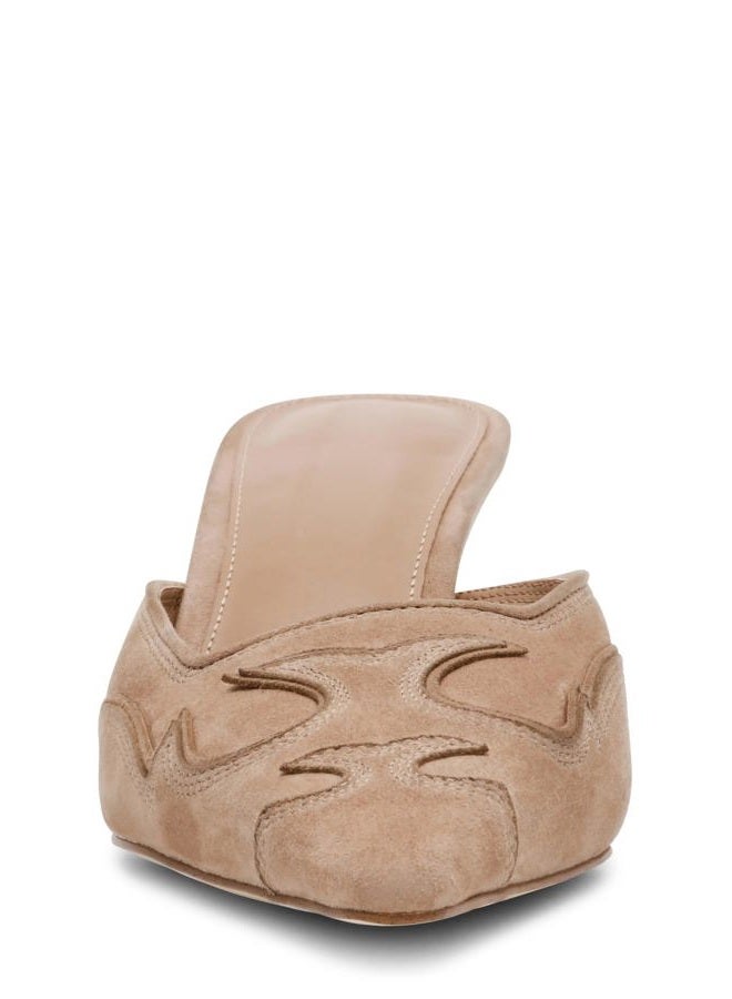 SOVANYOU Kitten Heel Mules for Women Pointed Toe Pumps Stitching Flame Dsign Close Toe Heels Comfortable Mules for Casual, Taupe, 9.5 - Image 5