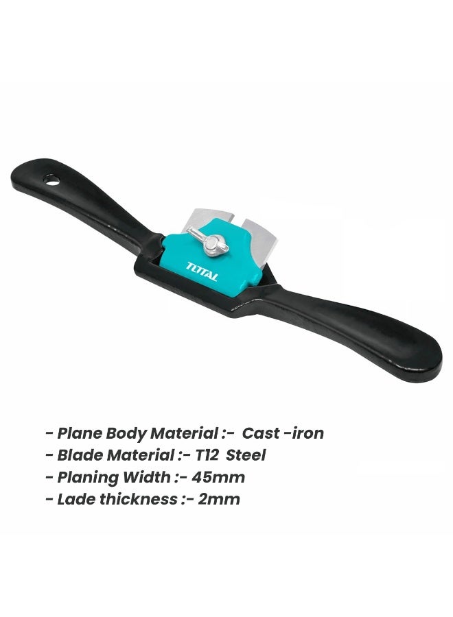 توتال أداة تسوية يدوية للخشب بطول 230 مم (9 بوصات) مزودة بشفرات من فولاذ T12 لأعمال النجارة، وهيكل من الحديد الزهر، وعرض تسوية 45 مم، أداة دقيقة للأسطح المحدبة. - Image 3