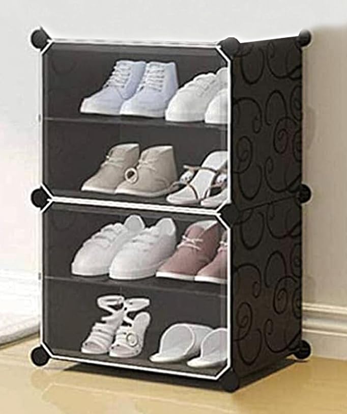 Shopper52 4 Layer Plastic Sheet Cube Shoe Rack Storage Closest Organizer for ShoesBooksClothesToys CUBSHRK4L