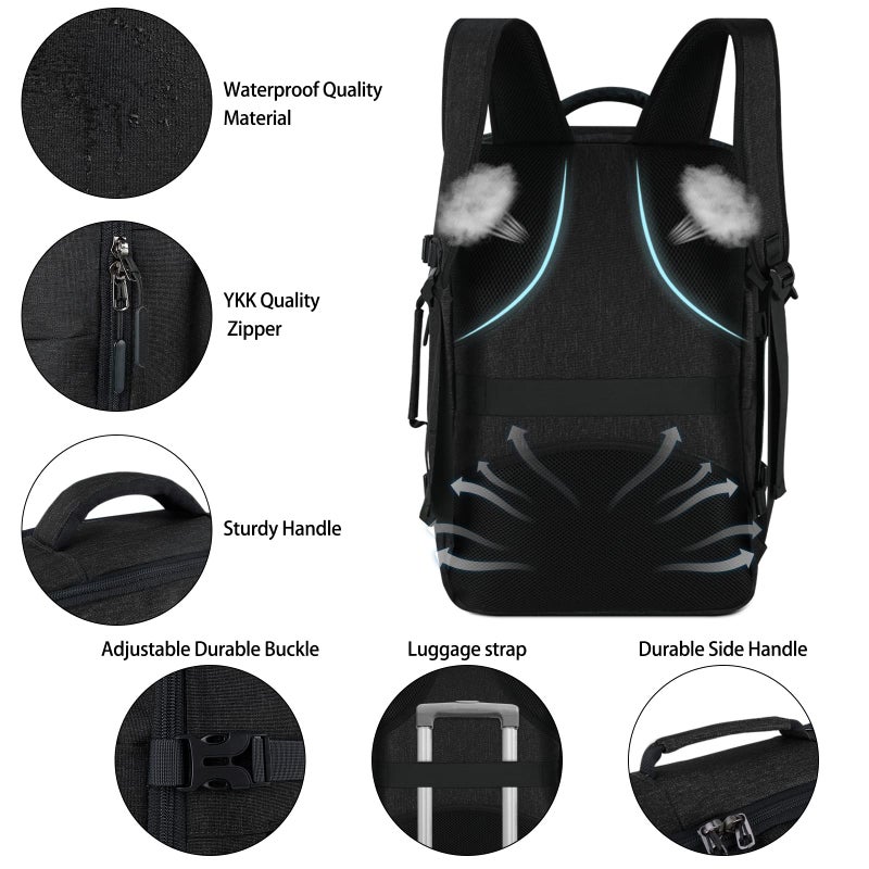 Lubardy Travel Backpack for Men Women 17 Inch Flight Approved Carry on Backpack Waterproof Large 40L Luggage Daypack Business College Weekender Overnight Laptop Backpack with 3 Packing Cubes, Black - Image 5