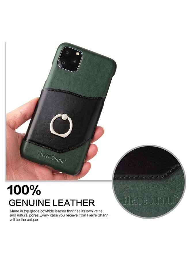 FIERRE SHANN - Case For iPhone 11 Fierre Shann Oil Wax Texture Genuine Leather Back Cover Case with 360 Degree Rotation Holder & Card Slot - Image 1