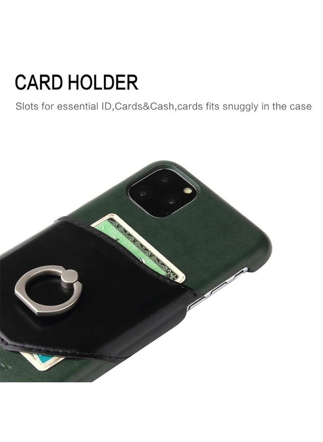 FIERRE SHANN - Case For iPhone 11 Fierre Shann Oil Wax Texture Genuine Leather Back Cover Case with 360 Degree Rotation Holder & Card Slot - Image 1