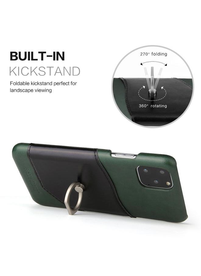 FIERRE SHANN - Case For iPhone 11 Fierre Shann Oil Wax Texture Genuine Leather Back Cover Case with 360 Degree Rotation Holder & Card Slot - Image 1