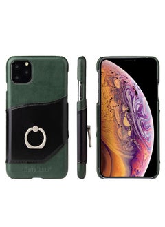 Case For iPhone 11 Fierre Shann Oil Wax Texture Genuine Leather Back Cover Case with 360 Degree Rotation Holder & Card Slot