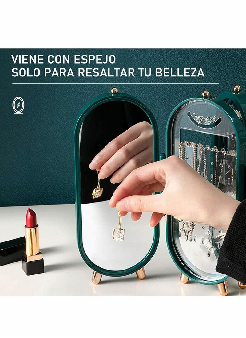 Excefore - 1 Pcs Jewelry Box Organizer, Travel Jewelry Box for Women & Girls Earring Holder Stand Bracelet Hanging Organizers Portable Jewelry with Mirror & Necklace Holder (Green) - Image 1