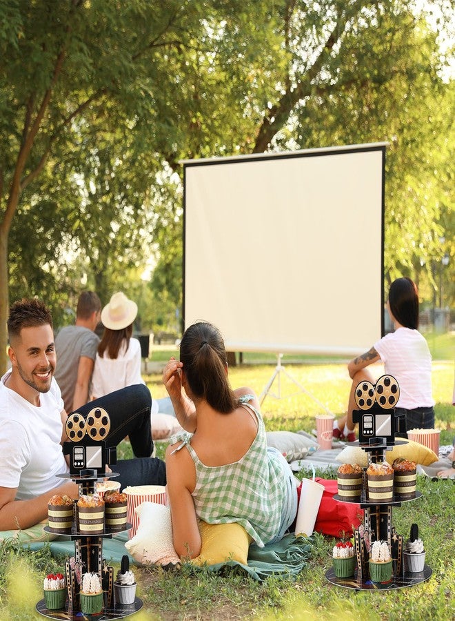 Zopeal 3 Tiers Movie Night Party Decorations Cupcake Stand Movie Cardboard Cupcake Holder Cinema Birthday Decoration for Cinema Night Themed Party Desserts Supply(Colorful) - Image 4