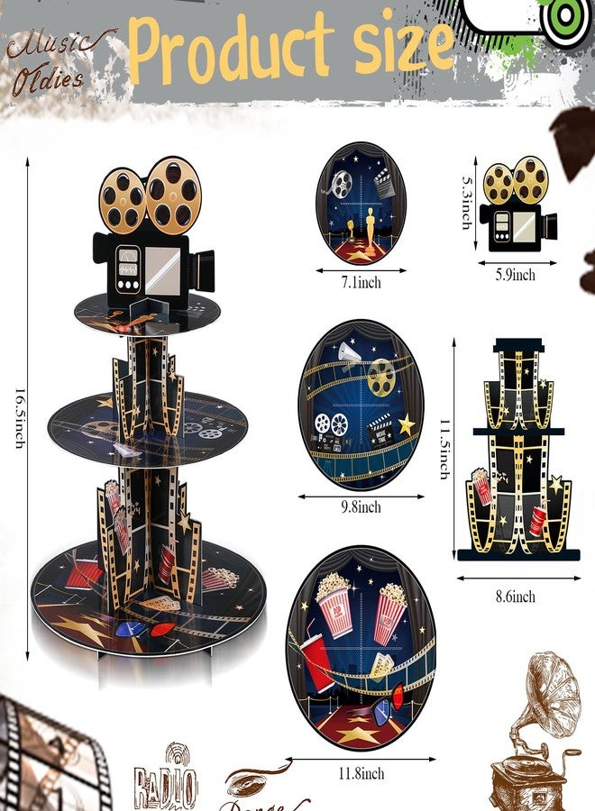 Zopeal 3 Tiers Movie Night Party Decorations Cupcake Stand Movie Cardboard Cupcake Holder Cinema Birthday Decoration for Cinema Night Themed Party Desserts Supply(Colorful) - Image 2