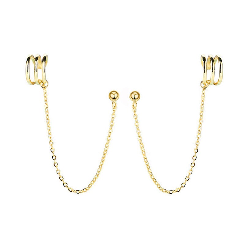 SLUYNZ 925 Sterling Silver Cuff Earrings Chain for Women Crawler Earrings Studs (B-Gold) - Image 2