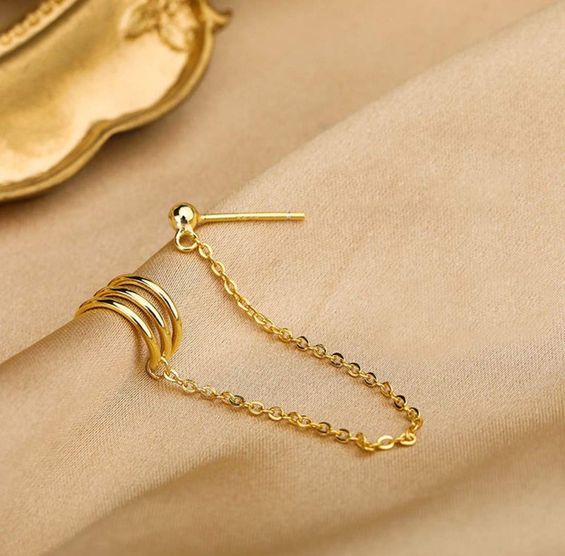 SLUYNZ 925 Sterling Silver Cuff Earrings Chain for Women Crawler Earrings Studs (B-Gold) - Image 4