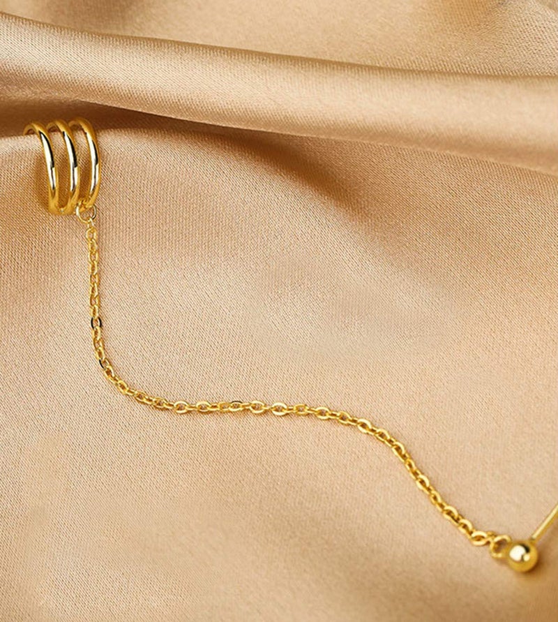 SLUYNZ 925 Sterling Silver Cuff Earrings Chain for Women Crawler Earrings Studs (B-Gold) - Image 5