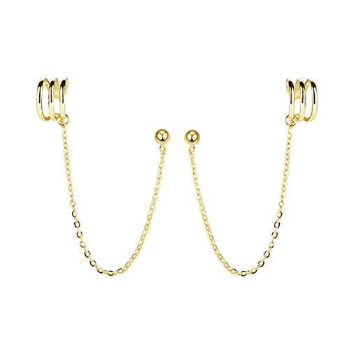 SLUYNZ 925 Sterling Silver Cuff Earrings Chain for Women Crawler Earrings Studs (B-Gold) - Image 1