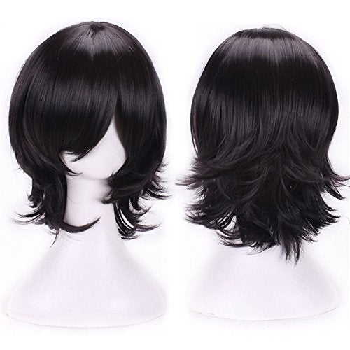 ANESHE Men's Short Layered Hair Anime Cosplay Wig Party Wig (Black) - Image 1