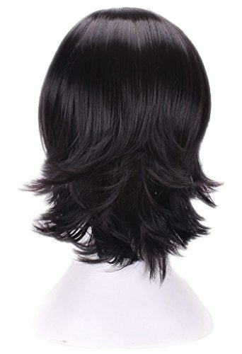 ANESHE Men's Short Layered Hair Anime Cosplay Wig Party Wig (Black) - Image 2