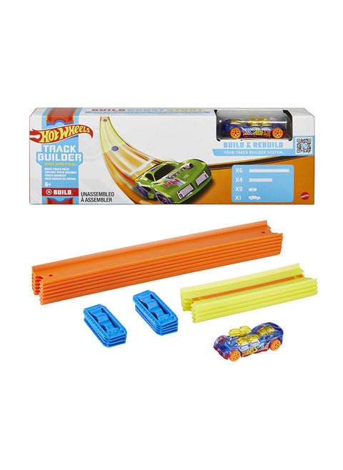 Track Builder Unlimited Basic Track Pack Starter Set for Add-On Builds with 10 Track Pieces, 9 Connectors & One 1:64 Scale Hot Wheels  Car for Kids Aged 6 Years Old & Up
