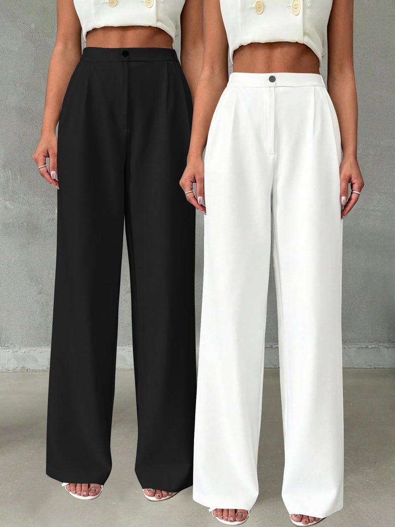 Toochki Trousers for Woman Pants Women's Formal Office Korean | Black Track Pant | Straight | Cotton Spandex Stretchable Trouser | High-Waisted Bottom Wear | Pack of 2 Combo - Image 2