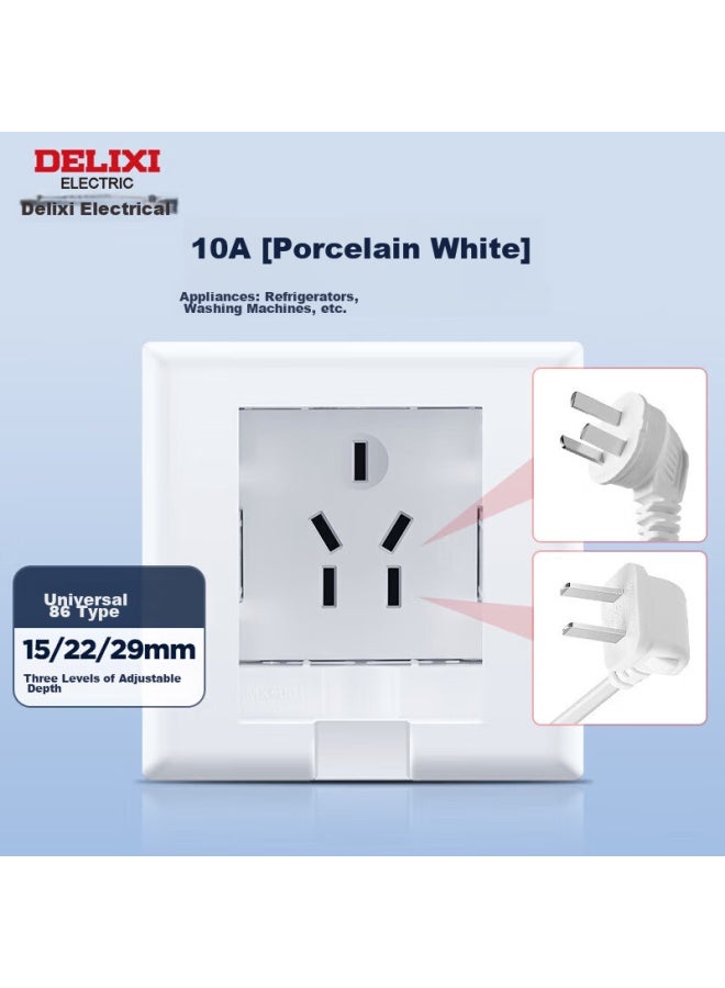 Delixi Switch Socket, 86-type Recessed Socket, Built-in Refrigerator Socket, Hidden Socket, White, 10a, Five-hole - Image 1
