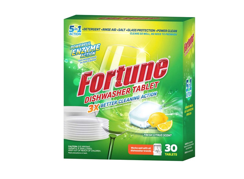 Fortune 5-in-1 Dishwasher Tablets|180 Tablets | 30 Tablets(Pack of 6) | Enzyme Powered Cleaning for Indian Cooking | Removes Oil, Masala, Tea & Coffee Stains| With Rinse Aid, Salt & Glass Protection - Image 3