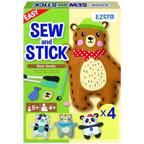 EZCRA Bear Animal Sewing Kit for Kids Ages 48 NoMess Felt Craft Projects 4 Easy Beginner LearntoSew Arts Crafts for Boys and Girls - Image 1
