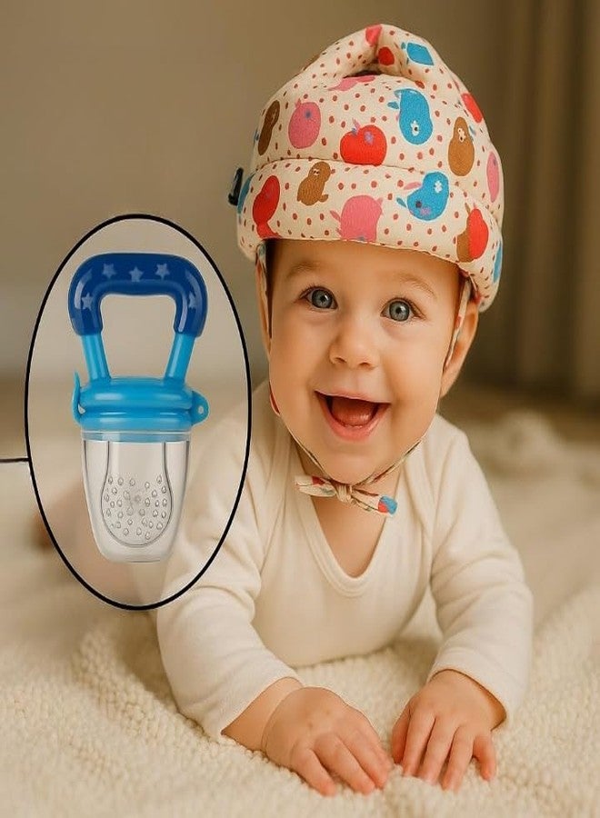 S-SQUARE Baby Helmet for Crawling Baby Head Protector - Head Protection for Infant tolder Baby Walking and Soft Cushion Safety Headguard + Baby Silicon Fruit Feeder (White) - Image 1