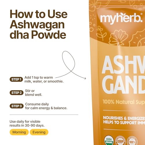 myherb مسحوق أشواغاندا العضوي النقي 100% من MYHERB || 227 جرام || ويثانيا سومنيفيرا || تركيبة أيورفيدا || دعم لحياة خالية من التوتر - للرجال والنساء - Image 4