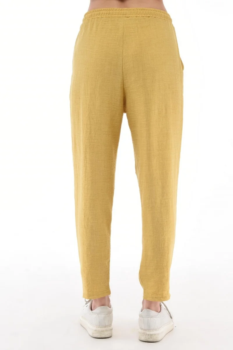 Cedy Denim Women's Synthetic Linen High Waist Elastic Skinny Leg Mom Pants C611