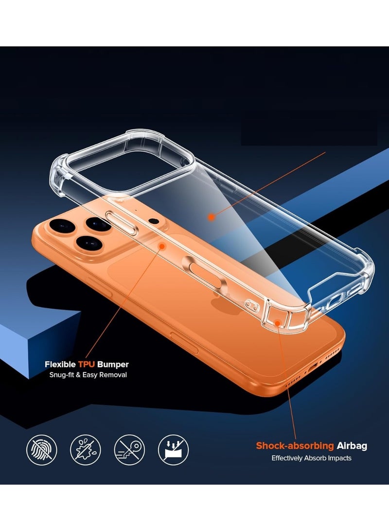 جراب حماية شفاف مضاد للاصفرار لموبايل 17 برو ماكس   مضادة للصدمات] جراب شفاف ممتص للصدمات مع ممتص للصدمات من البولي يوريثين الحراري الناعم - Image 2