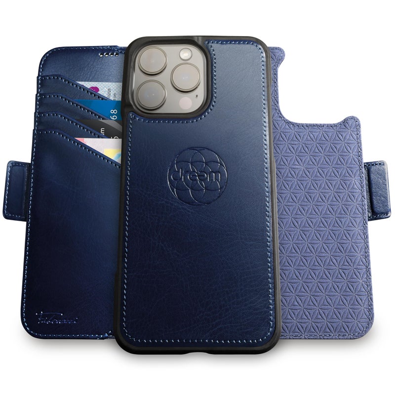 Dreem Wallet Case for iPhone 16 Pro Revolutionary VertHor Phone Stand Magnetic Detachable Vegan Leather Flip Cover RFID Blocking Card Holder MagSafeFit Gift Box Fibonacci Royal - Image 2