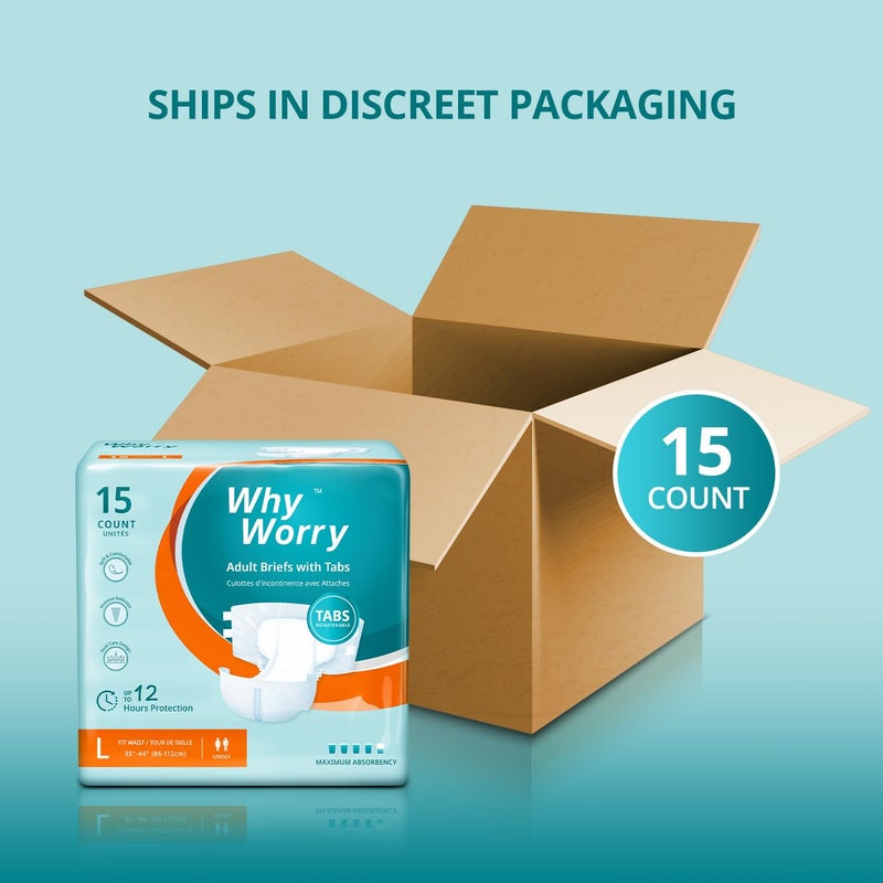 WhyWorry Adult Diapers with Tabs, Disposable Incontinence Briefs for Women & Men with Maximum Absorbency, Adult Briefs for Incontinence Overnight, Odor Control, Unisex, Large, 15 Count - Image 3