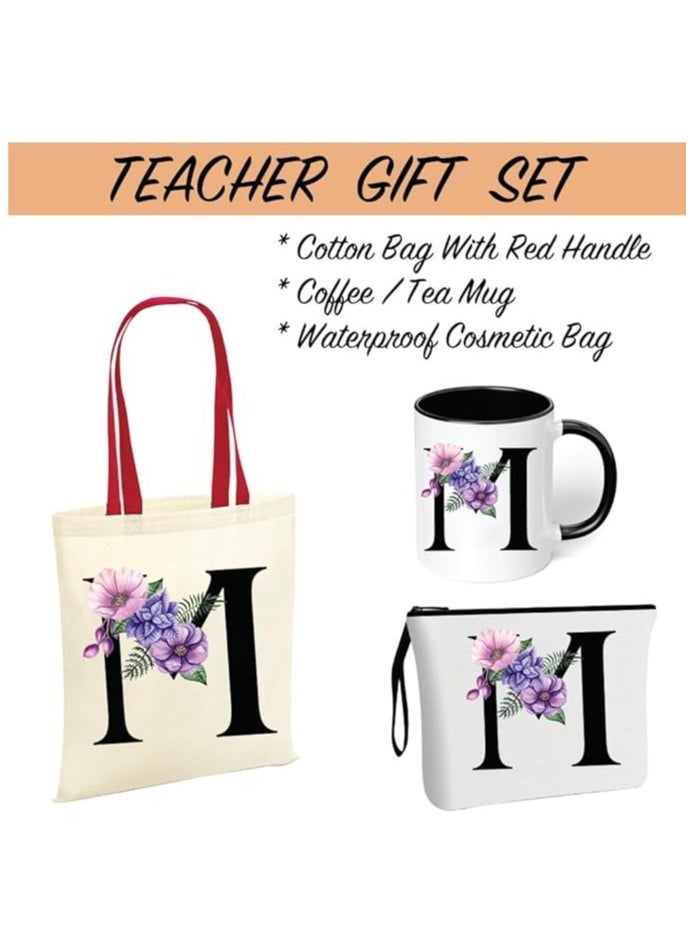 PRINTSHOP4ME Initial Letters Canvas Cotton Tote Bag With Red Handle and Cosmetic pouch for girls - Mug gifts - Pack of 3 Combo set -Giftset for wedding - Gifts for girls - Gift for friends  - Image 2