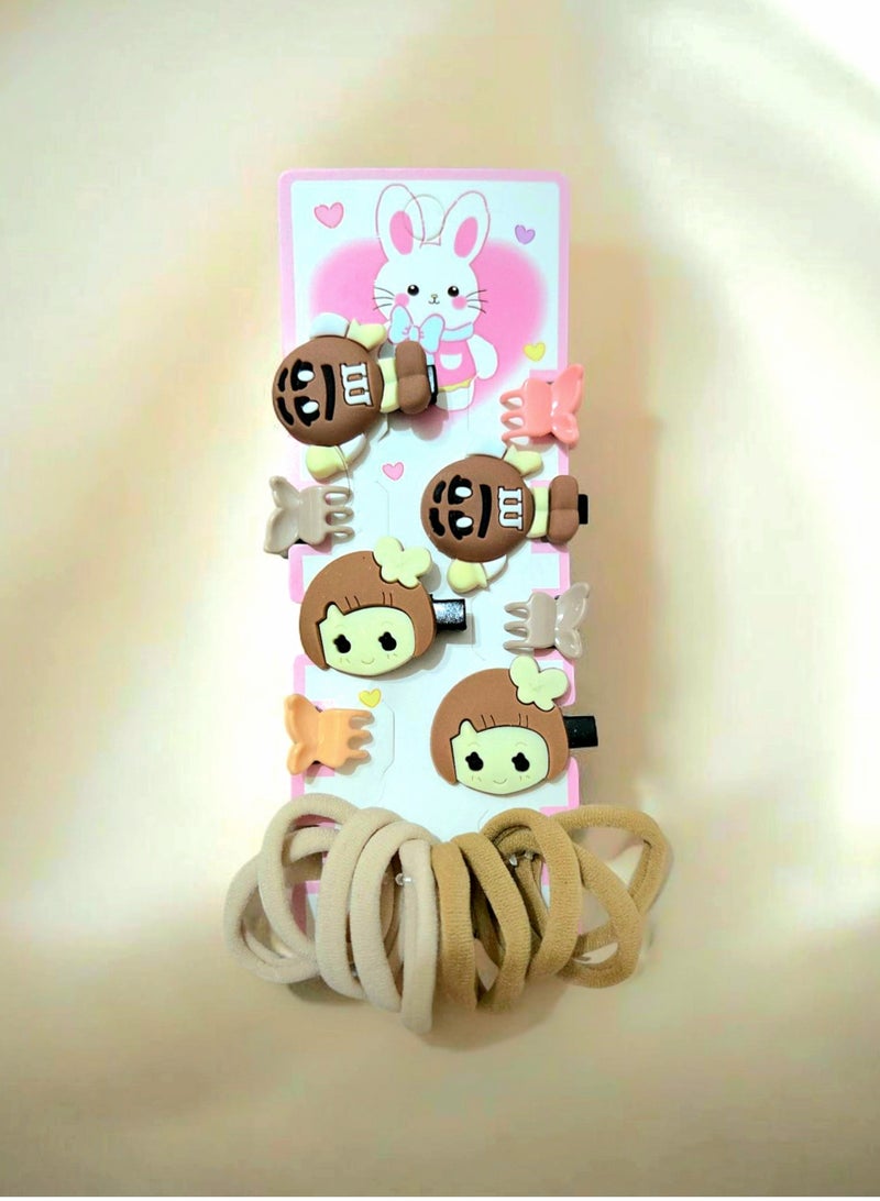 طقم إكسسوارات شعر يضم مشابك شعر و ربطات شعر مطاطية - Image 1