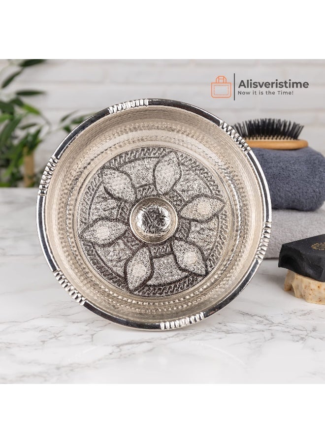 Alisveristime وعاء الحمام التركي التقليدي من أليشفيرستيم مع زخارف أصلية (440 جرام (15.50 أونصة) مصنوع من الزنك (قطر 7.87 بوصة) (فضي) - Image 5